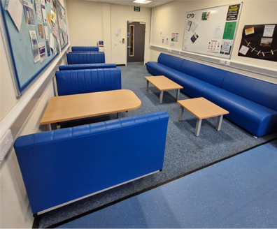 CU39 with Single Colour Upholstery, Izzy Booth seating to Matchwith Cube Coffee Tables 4 legged